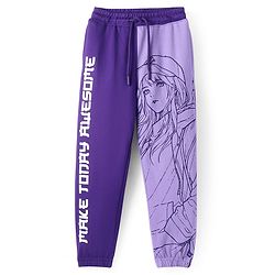 Pine Kids Cotton Blend Knit Full Length Lounge Pants with Text Print - Violet & Lavender