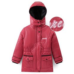 Pine Kids Woven Full Sleeves Padded Hooded Jacket with Quilted Design & Text Patch Detailing - Red