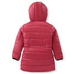 Pine Kids Woven Full Sleeves Padded Hooded Jacket with Quilted Design & Text Patch Detailing - Red