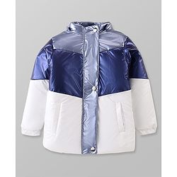 Pine Kids Woven Full Sleeves Padded Jacket with Detachable Hood - Navy Blue & White