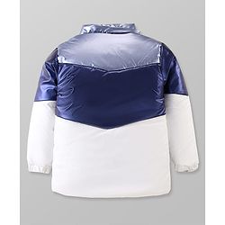 Pine Kids Woven Full Sleeves Padded Jacket with Detachable Hood - Navy Blue & White