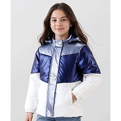 Pine Kids Woven Full Sleeves Padded Jacket with Detachable Hood - Navy Blue & White