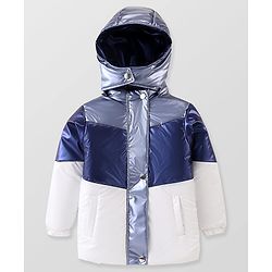Pine Kids Woven Full Sleeves Padded Jacket with Detachable Hood - Navy Blue & White