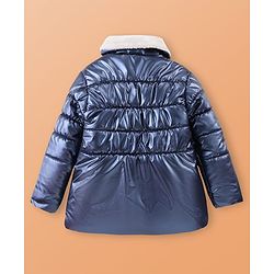 Pine Kids Woven Full Sleeves Padded Quilted Jacket with Fur Detailing At Collar - Blue