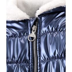 Pine Kids Woven Full Sleeves Padded Quilted Jacket with Fur Detailing At Collar - Blue
