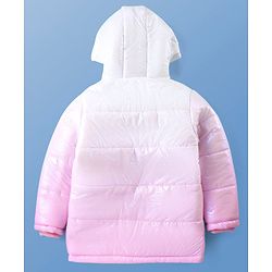 Pine Kids Woven Full Sleeves Front Open Padded Hooded Jacket with Ombre Design - White
