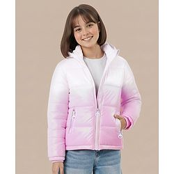 Pine Kids Woven Full Sleeves Front Open Padded Hooded Jacket with Ombre Design - White