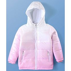 Pine Kids Woven Full Sleeves Front Open Padded Hooded Jacket with Ombre Design - White