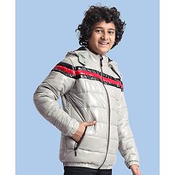 Pine Kids Woven Full Sleeves Padded Winter Jacket with Detachable Hood & Pockets - Light Grey