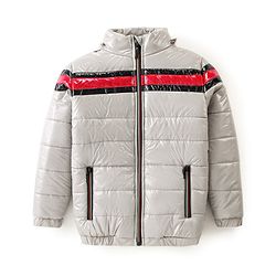 Pine Kids Woven Full Sleeves Padded Winter Jacket with Detachable Hood & Pockets - Light Grey