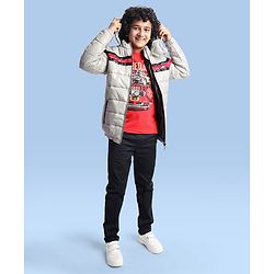 Pine Kids Woven Full Sleeves Padded Winter Jacket with Detachable Hood & Pockets - Light Grey