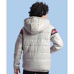 Pine Kids Woven Full Sleeves Padded Winter Jacket with Detachable Hood & Pockets - Light Grey