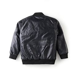 Pine Kids Woven Solid Color Full Sleeves Leather Jacket - Black