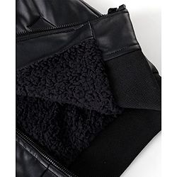 Pine Kids Woven Solid Color Full Sleeves Leather Jacket - Black