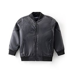 Pine Kids Woven Solid Color Full Sleeves Leather Jacket - Black