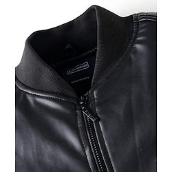 Pine Kids Woven Solid Color Full Sleeves Leather Jacket - Black