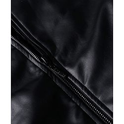 Pine Kids Woven Solid Color Full Sleeves Leather Jacket - Black