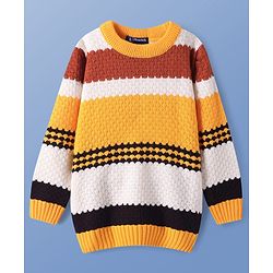 Pine Kids Knitted Full Sleeves Pullover Sweater With Colour Block Design - Yellow
