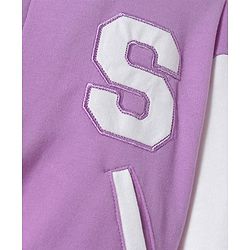 Pine Kids Knit Full Drop Shoulder Sleeves Cut & Sew Jacket with Solid Color Frock & Text Print - Purple