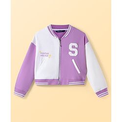 Pine Kids Knit Full Drop Shoulder Sleeves Cut & Sew Jacket with Solid Color Frock & Text Print - Purple
