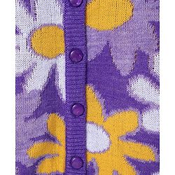 Pine Kids Full Sleeves Front Open   Sweater With Floral Design - Purple Yellow & White
