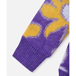 Pine Kids Full Sleeves Front Open   Sweater With Floral Design - Purple Yellow & White