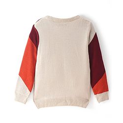 Pine Kids Knitted Full Sleeves Colour Block Designed Pullover Sweater - Red Maroon & Beige