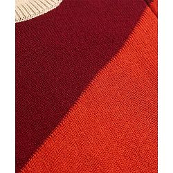Pine Kids Knitted Full Sleeves Colour Block Designed Pullover Sweater - Red Maroon & Beige