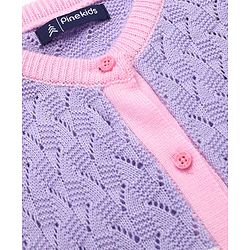 Pine Kids Full Sleeves Front Open   Sweater With Stripes - Purple Yellow & White