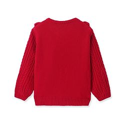 Pine Kids Knitted Full Sleeves Pullover Sweater with Cable Knit Design & Frill Detailing - Red