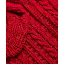 Pine Kids Knitted Full Sleeves Pullover Sweater with Cable Knit Design & Frill Detailing - Red