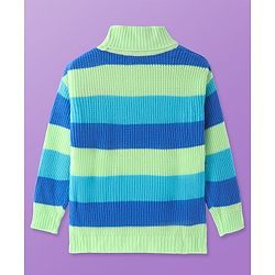 Pine Kids Knitted Full Sleeves Turtle Neck Pullover Sweater with Stripes Design - Light Green