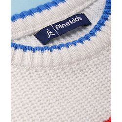 Pine Kids Knitted Full Sleeves Color Block Designed Sweater - White