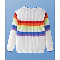 Pine Kids Knitted Full Sleeves Color Block Designed Sweater - White