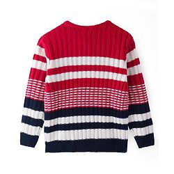 Pine Kids Knitted Full Sleeves Pullover Sweater with Stripes & Cable Knit Design - Red