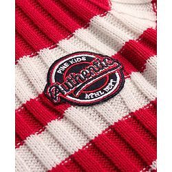Pine Kids Knitted Full Sleeves Pullover Sweater with Stripes & Cable Knit Design - Red