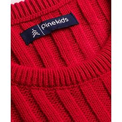 Pine Kids Knitted Full Sleeves Pullover Sweater with Stripes & Cable Knit Design - Red