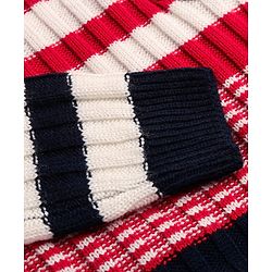 Pine Kids Knitted Full Sleeves Pullover Sweater with Stripes & Cable Knit Design - Red