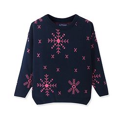 Pine Kids Knitted Full Sleeves Pullover Sweater With Snowflakes Design - Navy Blue
