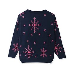Pine Kids Knitted Full Sleeves Pullover Sweater With Snowflakes Design - Navy Blue