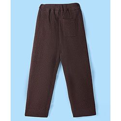 Pine Kids Knitted Full Sleeves Pullover Sweater & Pant Set with Solid Color - Brown & White