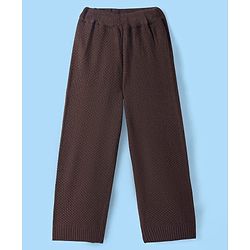 Pine Kids Knitted Full Sleeves Pullover Sweater & Pant Set with Solid Color - Brown & White