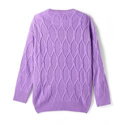 Pine Kids Knitted Full Sleeves Sweater & Pant Set with Cable Knit Design - Purple