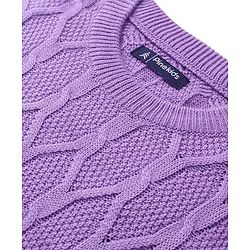 Pine Kids Knitted Full Sleeves Sweater & Pant Set with Cable Knit Design - Purple