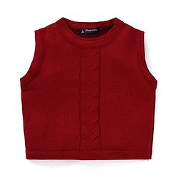 Pine Kids Knitted Full Sleeves Solid Colour Front Open Sweater with Pullover & Pant Set - Dark Red