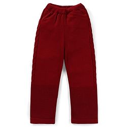 Pine Kids Knitted Full Sleeves Solid Colour Front Open Sweater with Pullover & Pant Set - Dark Red