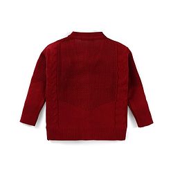 Pine Kids Knitted Full Sleeves Solid Colour Front Open Sweater with Pullover & Pant Set - Dark Red