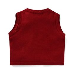Pine Kids Knitted Full Sleeves Solid Colour Front Open Sweater with Pullover & Pant Set - Dark Red