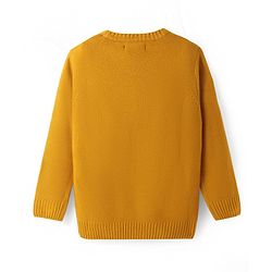 Pine Kids Knitted Full Sleeves Pullover Sweater With Text Patch - Mustard