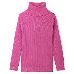 Pine Kids Knitted Full Sleeves Solid Colour Turtle Neck Pullover Sweater - Dark Pink